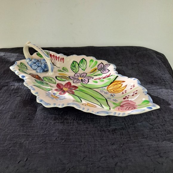 Vintage Blue Ridge Southern Potteries Summertime Leaf Serving Dish Handle TN, US - Picture 2 of 9